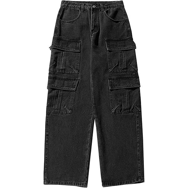 Men's Multi Pockets Cargo Jeans Distressed Wash Denim Cargo
